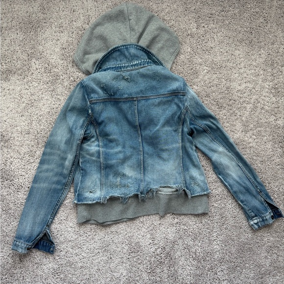 Free People distressed Denim Jacket Hoodie - Medium - Picture 4 of 6
